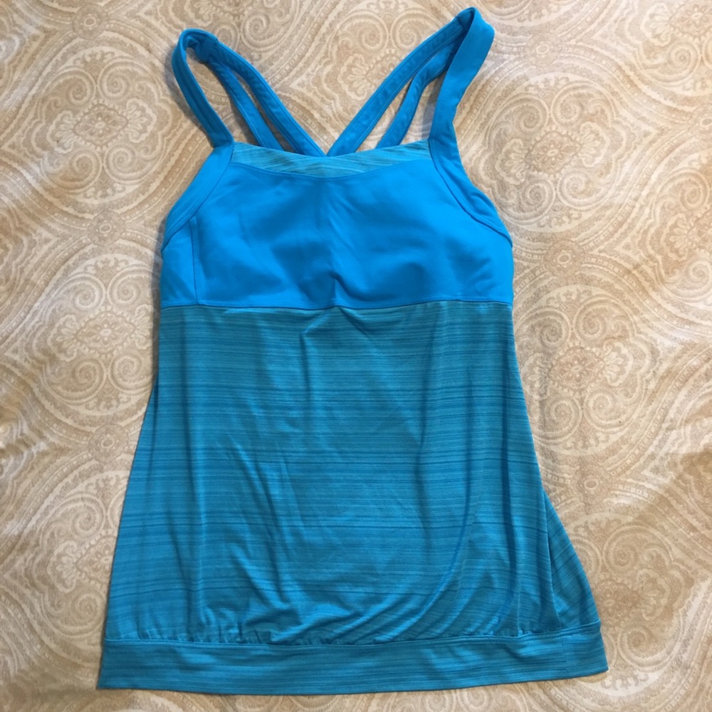 Athleta Criss Cross Workout Tank Turquoise L